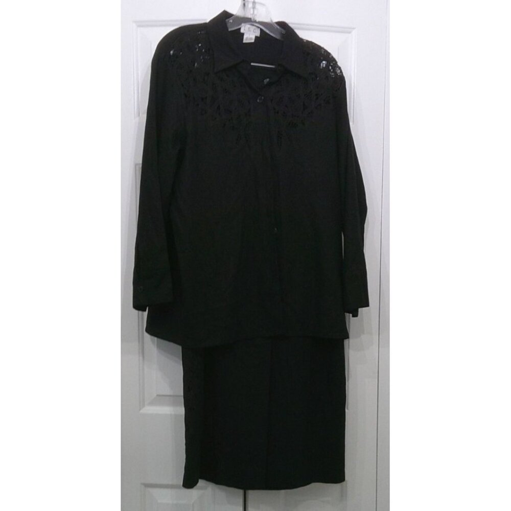 ISC Large Black 2 Piece Shirt & Skirt * Rayon / Linen * Work * Office * C200 ff